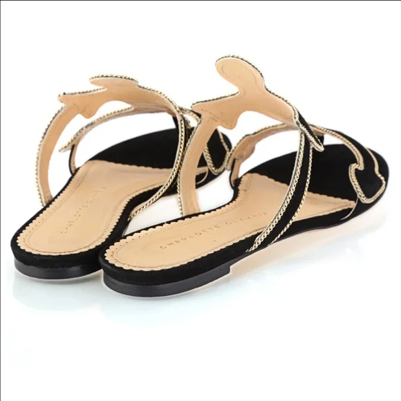 Charlotte Olympia rare anchor cutout suede embroidered whimsical flat sandals - Picture 3 of 7